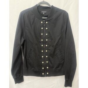 Lane Bryant Pearl Studded Ruched Bomber Jacket Slight‎ Fade Black Size 10/12